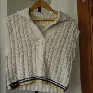 Anthropologie Cable Knit Cream Sweater Vest